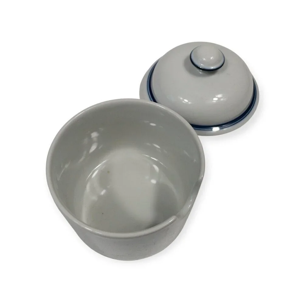 Dansk Bistro Ceramic Jelly Jar With Lid White & Blue Accents Vintage Kitchen Sto